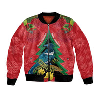 New Zealand Christmas In July Bomber Jacket Kowhai Tui Bird With Pohutukawa - Red