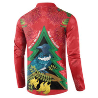 New Zealand Christmas In July Button Sweatshirt Kowhai Tui Bird With Pohutukawa - Red
