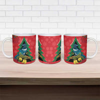 New Zealand Christmas In July Ceramic Mug Kowhai Tui Bird With Pohutukawa - Red - Polynesian Pride