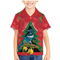 New Zealand Christmas In July Family Matching Mermaid Dress and Hawaiian Shirt Kowhai Tui Bird With Pohutukawa - Red