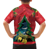 New Zealand Christmas In July Family Matching Summer Maxi Dress and Hawaiian Shirt Kowhai Tui Bird With Pohutukawa - Red
