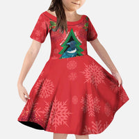 New Zealand Christmas In July Kid Short Sleeve Dress Kowhai Tui Bird With Pohutukawa - Red