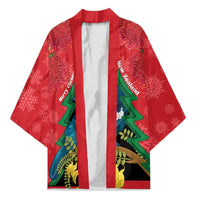 New Zealand Christmas In July Kimono Kowhai Tui Bird With Pohutukawa - Red - Polynesian Pride