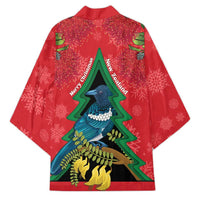 New Zealand Christmas In July Kimono Kowhai Tui Bird With Pohutukawa - Red - Polynesian Pride