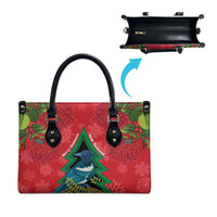 New Zealand Christmas In July Leather Bag Kowhai Tui Bird With Pohutukawa - Red - Polynesian Pride