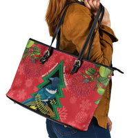 New Zealand Christmas In July Leather Tote Bag Kowhai Tui Bird With Pohutukawa - Red