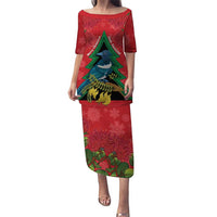 New Zealand Christmas In July Puletasi Kowhai Tui Bird With Pohutukawa - Red