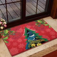 New Zealand Christmas In July Rubber Doormat Kowhai Tui Bird With Pohutukawa - Red