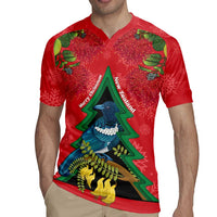 New Zealand Christmas In July Rugby Jersey Kowhai Tui Bird With Pohutukawa - Red