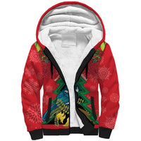 New Zealand Christmas In July Sherpa Hoodie Kowhai Tui Bird With Pohutukawa - Red