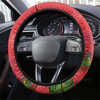 New Zealand Christmas In July Steering Wheel Cover Kowhai Tui Bird With Pohutukawa - Red