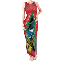 New Zealand Christmas In July Tank Maxi Dress Kowhai Tui Bird With Pohutukawa - Red
