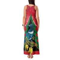 New Zealand Christmas In July Tank Maxi Dress Kowhai Tui Bird With Pohutukawa - Red