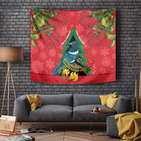 New Zealand Christmas In July Tapestry Kowhai Tui Bird With Pohutukawa - Red
