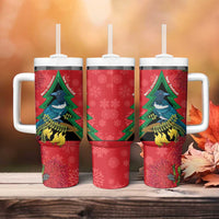 New Zealand Christmas In July Tumbler With Handle Kowhai Tui Bird With Pohutukawa - Red
