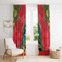 New Zealand Christmas In July Window Curtain Kowhai Tui Bird With Pohutukawa - Red