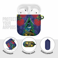New Zealand Christmas In July AirPods Case Kowhai Tui Bird With Pohutukawa - Blue LT14 - Polynesian Pride