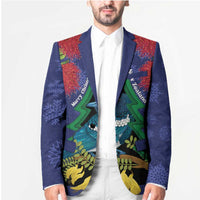New Zealand Christmas In July Blazer Kowhai Tui Bird With Pohutukawa - Blue - Polynesian Pride