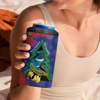 New Zealand Christmas In July 4 in 1 Can Cooler Tumbler Kowhai Tui Bird With Pohutukawa - Blue