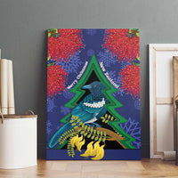 New Zealand Christmas In July Canvas Wall Art Kowhai Tui Bird With Pohutukawa - Blue