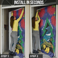 New Zealand Christmas In July Door Cover Kowhai Tui Bird With Pohutukawa - Blue - Polynesian Pride
