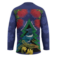 New Zealand Christmas In July Hockey Jersey Kowhai Tui Bird With Pohutukawa - Blue LT14 - Polynesian Pride