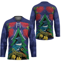New Zealand Christmas In July Hockey Jersey Kowhai Tui Bird With Pohutukawa - Blue LT14 - Polynesian Pride