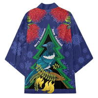 New Zealand Christmas In July Kimono Kowhai Tui Bird With Pohutukawa - Blue - Polynesian Pride