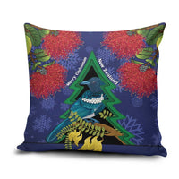 New Zealand Christmas In July Pillow Cover Kowhai Tui Bird With Pohutukawa - Blue - Polynesian Pride