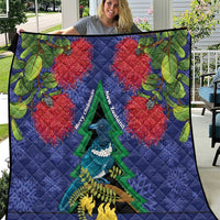 New Zealand Christmas In July Quilt Kowhai Tui Bird With Pohutukawa - Blue