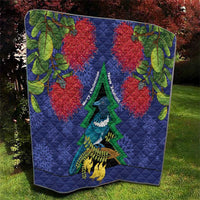 New Zealand Christmas In July Quilt Kowhai Tui Bird With Pohutukawa - Blue