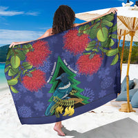 New Zealand Christmas In July Sarong Kowhai Tui Bird With Pohutukawa - Blue