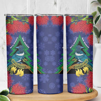 New Zealand Christmas In July Skinny Tumbler Kowhai Tui Bird With Pohutukawa - Blue