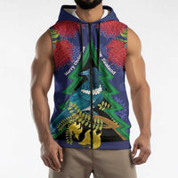 New Zealand Christmas In July Sleeveless Zip Hoodie Kowhai Tui Bird With Pohutukawa - Blue LT14 - Polynesian Pride