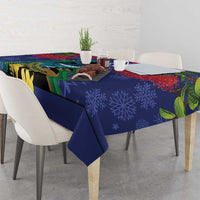 New Zealand Christmas In July Tablecloth Kowhai Tui Bird With Pohutukawa - Blue LT14 - Polynesian Pride