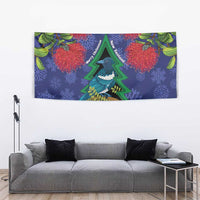 New Zealand Christmas In July Tapestry Kowhai Tui Bird With Pohutukawa - Blue