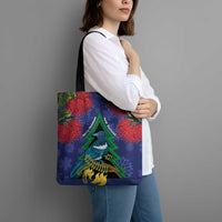 New Zealand Christmas In July Tote Bag Kowhai Tui Bird With Pohutukawa - Blue - Polynesian Pride