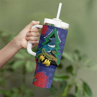 New Zealand Christmas In July Tumbler With Handle Kowhai Tui Bird With Pohutukawa - Blue
