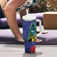 New Zealand Christmas In July Tumbler With Handle Kowhai Tui Bird With Pohutukawa - Blue