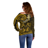 Polynesian Pride Gemini Zodiac Off Shoulder Sweater Astrological Sign Tribal Plumeria Gold Galaxy LT14 - Polynesian Pride
