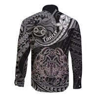 Polynesian Pride Cancer Zodiac Long Sleeve Button Shirt Astrological Sign Tribal Plumeria Grey Galaxy LT14 - Polynesian Pride