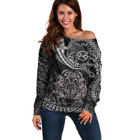 Polynesian Pride Cancer Zodiac Off Shoulder Sweater Astrological Sign Tribal Plumeria Grey Galaxy LT14 Women Grey - Polynesian Pride
