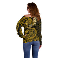 Polynesian Pride Leo Zodiac Off Shoulder Sweater Astrological Sign Tribal Plumeria Gold Galaxy LT14 - Polynesian Pride