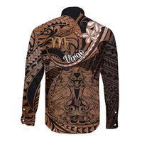 Polynesian Pride Virgo Zodiac Long Sleeve Button Shirt Astrological Sign Tribal Plumeria Brown Galaxy LT14 - Polynesian Pride