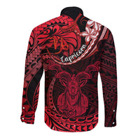 Polynesian Pride Capricorn Zodiac Long Sleeve Button Shirt Astrological Sign Tribal Plumeria Red Galaxy LT14 - Polynesian Pride