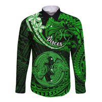 Polynesian Pride Pisces Zodiac Long Sleeve Button Shirt Astrological Sign Tribal Plumeria Green Galaxy LT14 Unisex Green - Polynesian Pride