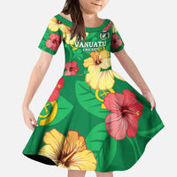 Custom Vanuatu Cricket Kid Short Sleeve Dress 2024 Tropical Flowers Version