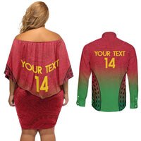 Custom Vanuatu Cricket Couples Matching Off Shoulder Short Dress and Long Sleeve Button Shirt 2024 Polynesian Pattern Sporty Style