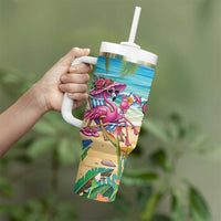Flamingo Aloha Hawaii Tumbler With Handle It's 5 O’Clock Somewhere Tropical Vibes - Polynesian Pride