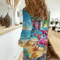 Flamingo Aloha Hawaii Women Casual Shirt It's 5 O’Clock Somewhere Tropical Vibes - Polynesian Pride